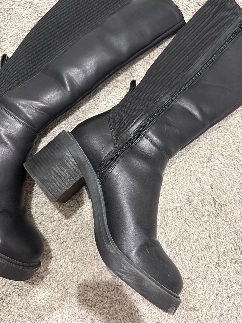 Women's Black Knee-High Stretch Panel Boots - Picture 5 of 6